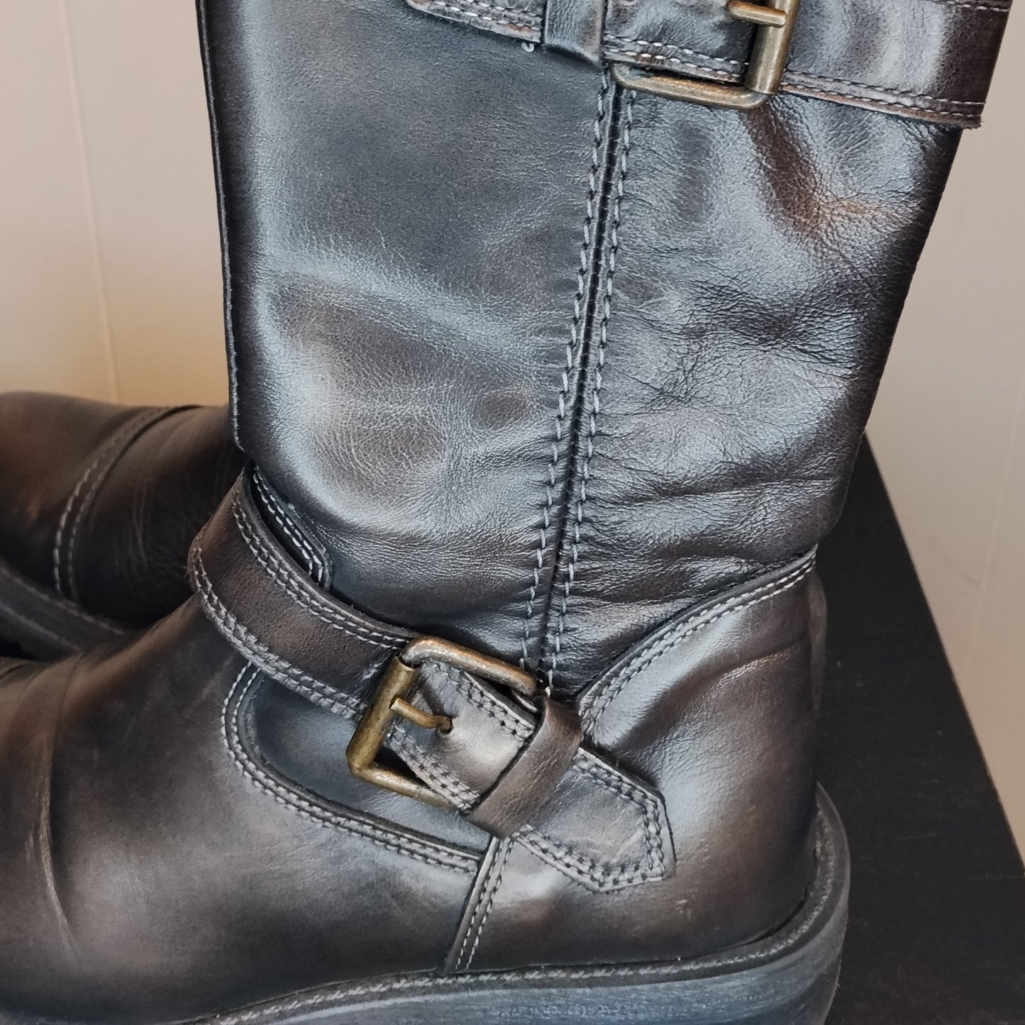 Stivaletti neri pelle Pie Libre taglia 35 biker boots donna con fibbie