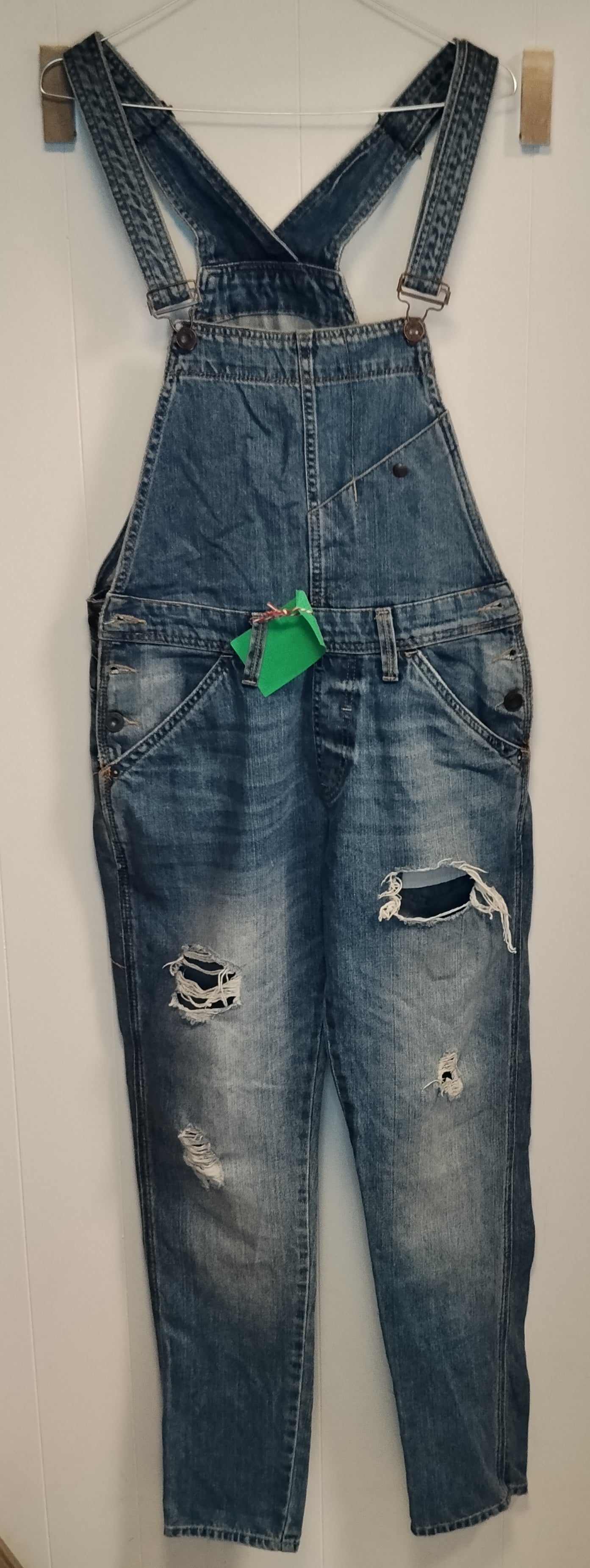 Salopette jeans Bershka donna taglia 42 44 denim strappato casual