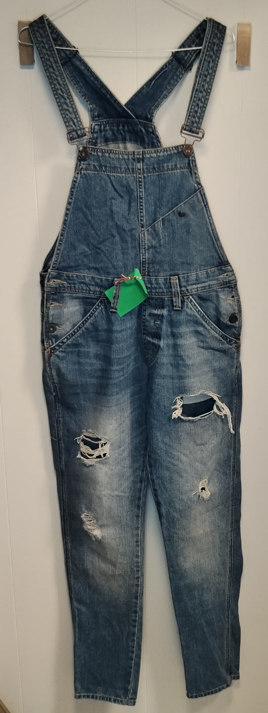Salopette jeans Bershka donna taglia 42 44 denim strappato casual