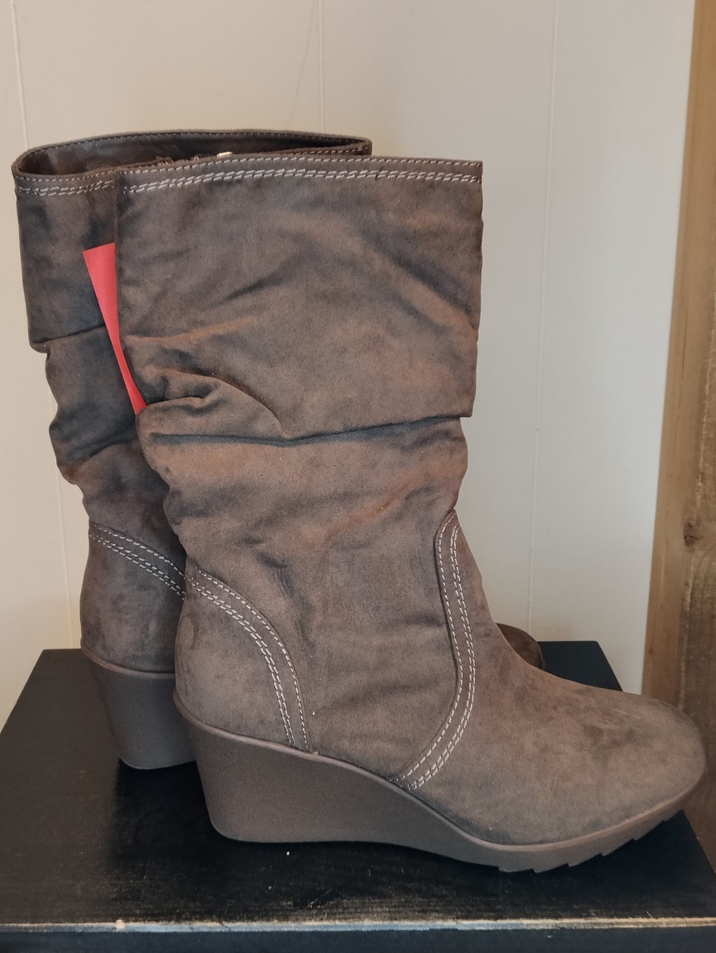 Stivali Donna Graceland Marroni Effetto Scamosciato con Zeppa – Taglia 39 Comodi e Caldi