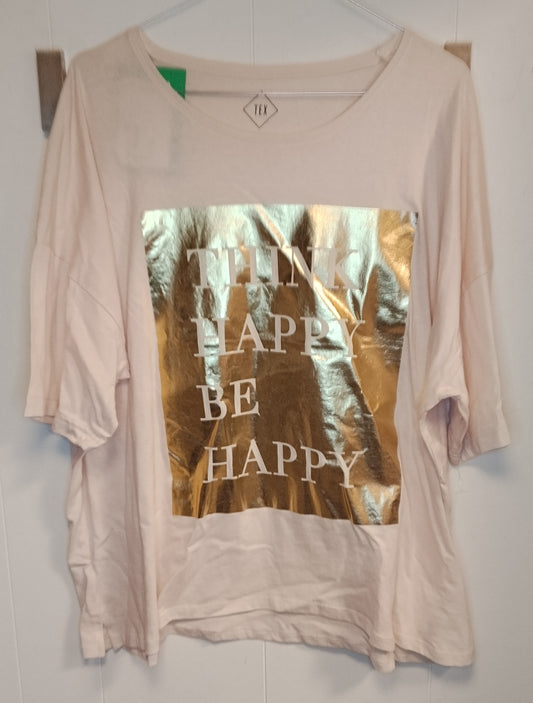 T-shirt Donna TEX Rosa Cipria Stampa Think Happy Taglia 3XL – Maglia Oversize