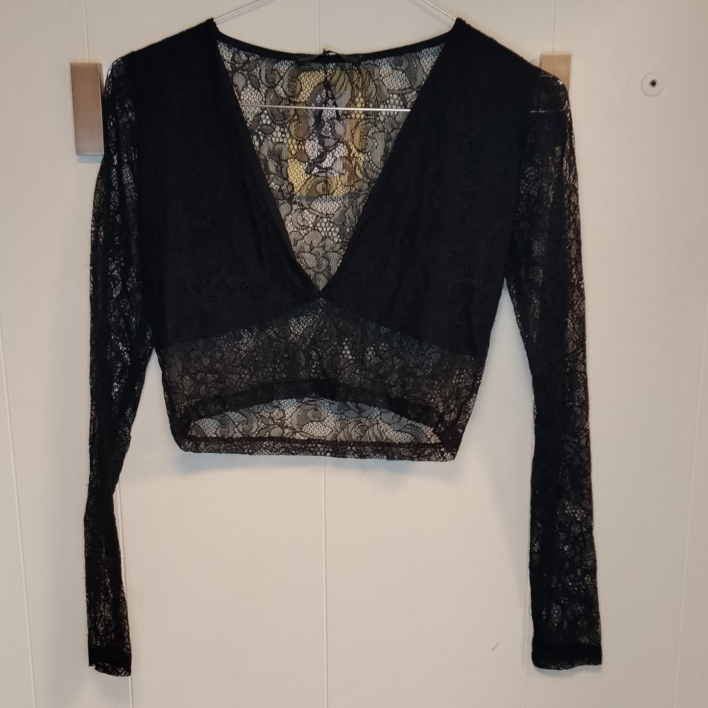 Top Donna Pull&Bear Nero in Pizzo Taglia S – Crop Top Elegante