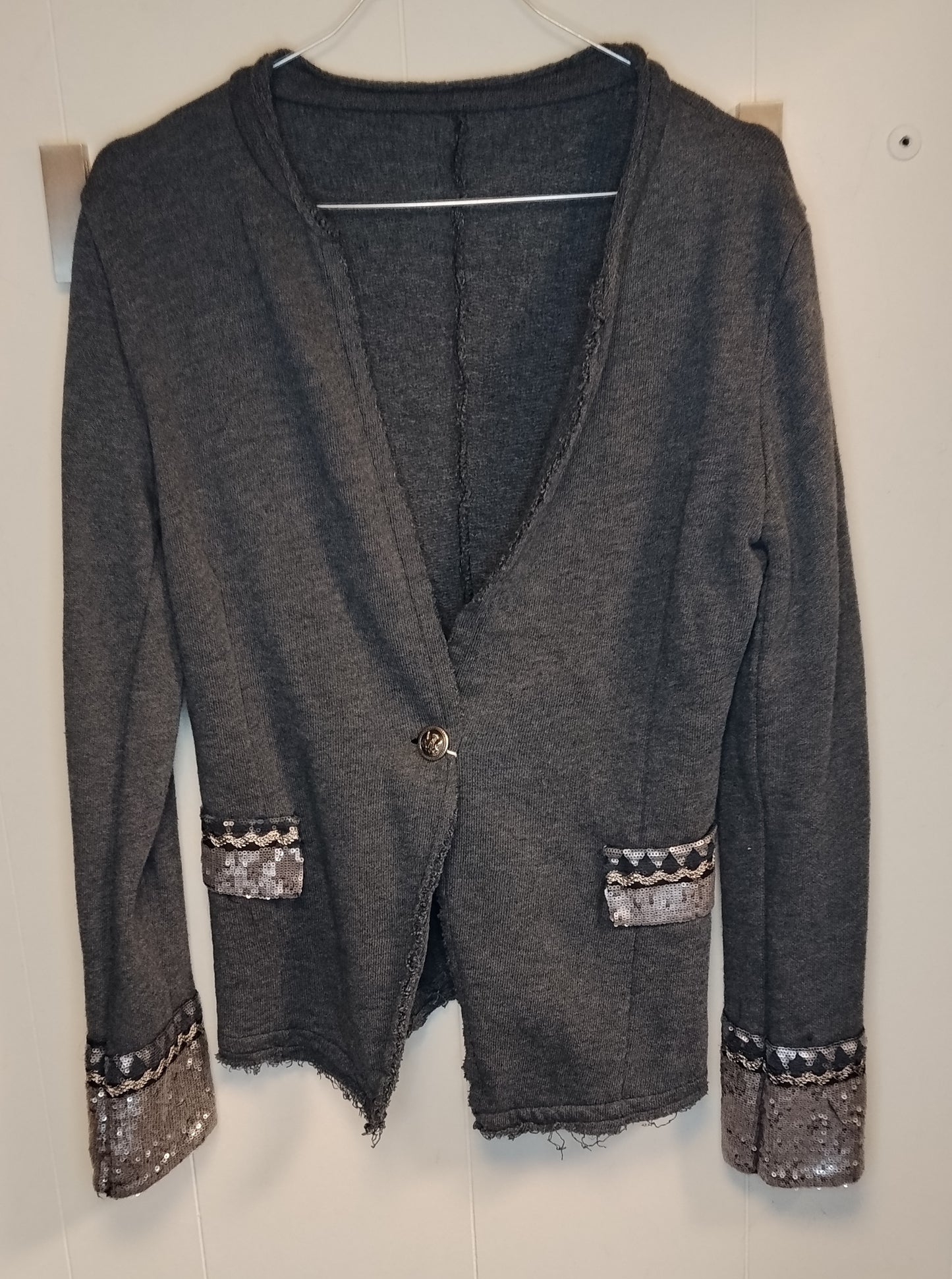 Cardigan Donna Grigio con Paillettes Taglia S – Maglia Elegante Casual