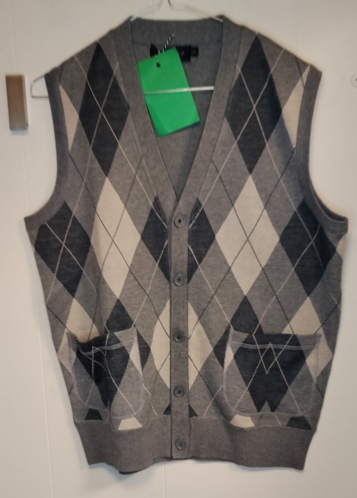 Gilet Uomo Ielixa Grigio Fantasia Rombi Taglia L – Cardigan Smanicato Elegante