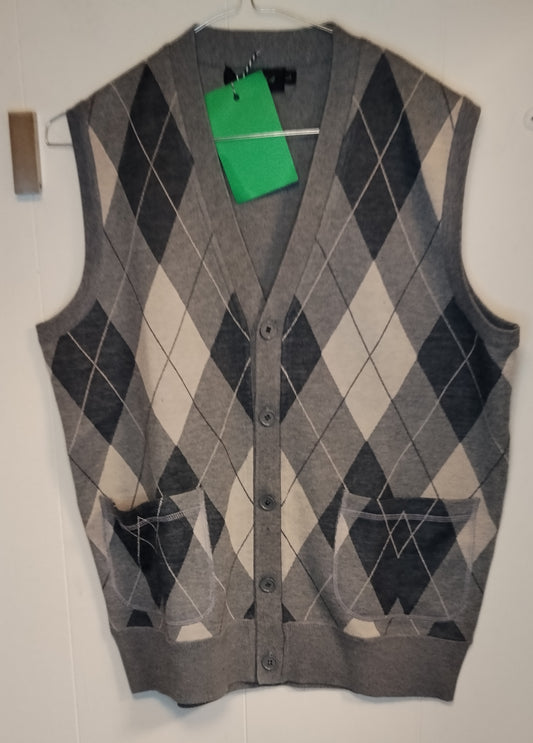 Gilet Uomo Ielixa Grigio Fantasia Rombi Taglia L – Cardigan Smanicato Elegante