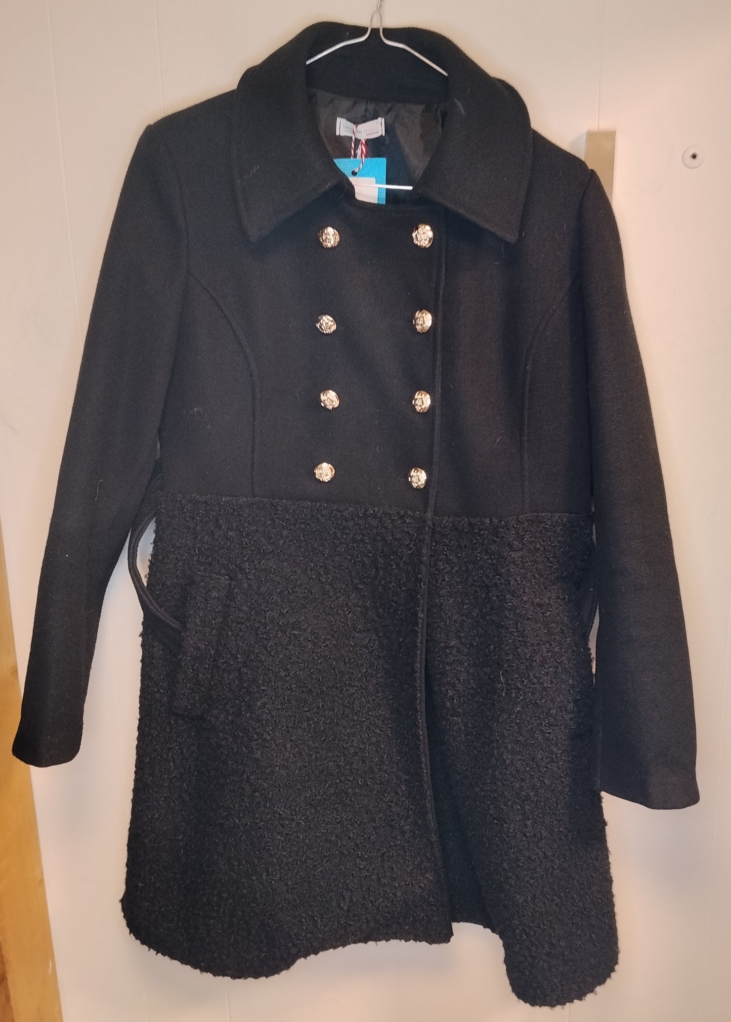 Cappotto Donna Nero Elegante Doppiopetto – Bottoni Gioiello Taglia M