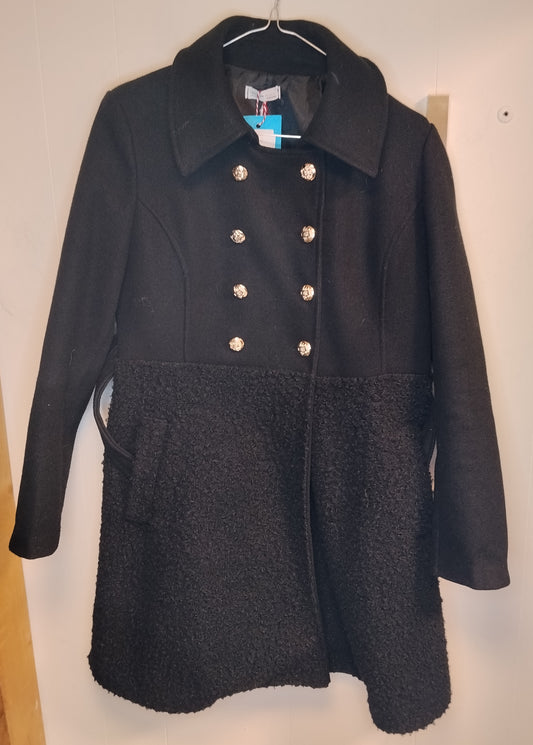 Cappotto Donna Nero Elegante Doppiopetto – Bottoni Gioiello Taglia M