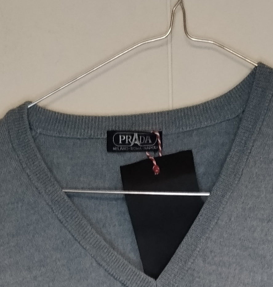 Maglia Uomo Prada Grigia – Gilet Maglione Scollo V Taglia L