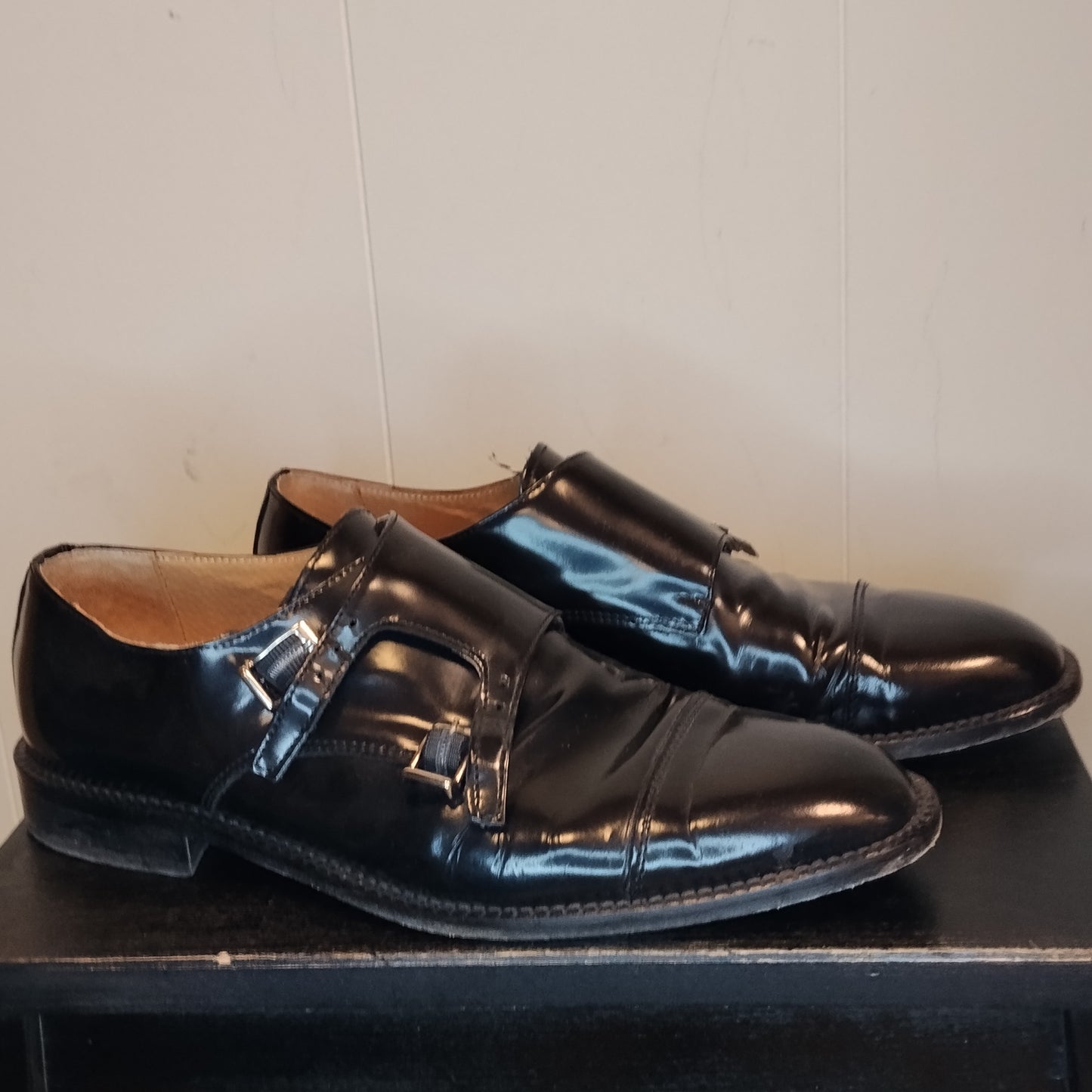 Scarpe Uomo Dan John Taglia 44 Eleganti Nere Doppia Fibbia Pelle