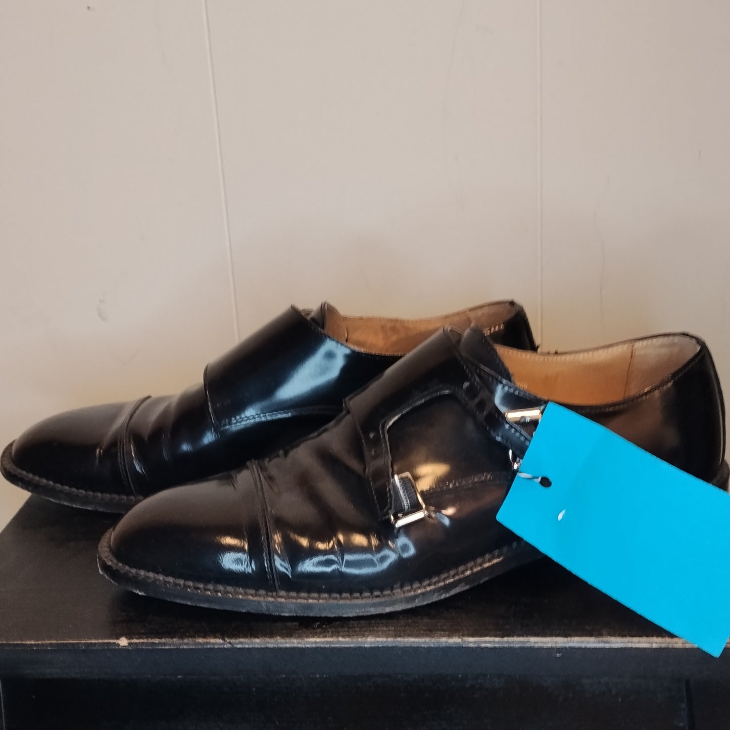 Scarpe Uomo Dan John Taglia 44 Eleganti Nere Doppia Fibbia Pelle