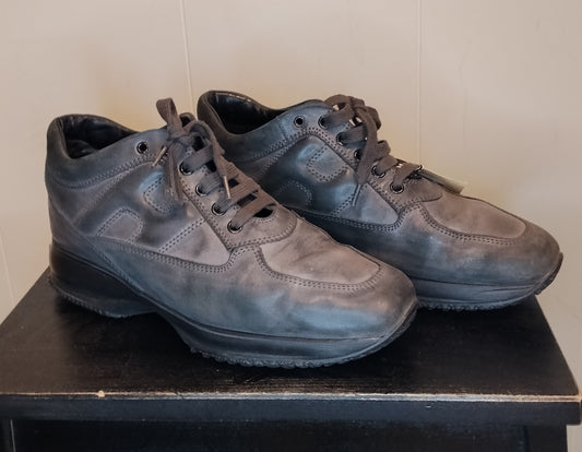 Scarpe Hogan Donna Taglia 39 Sneakers Nero Grigio Pelle Platform
