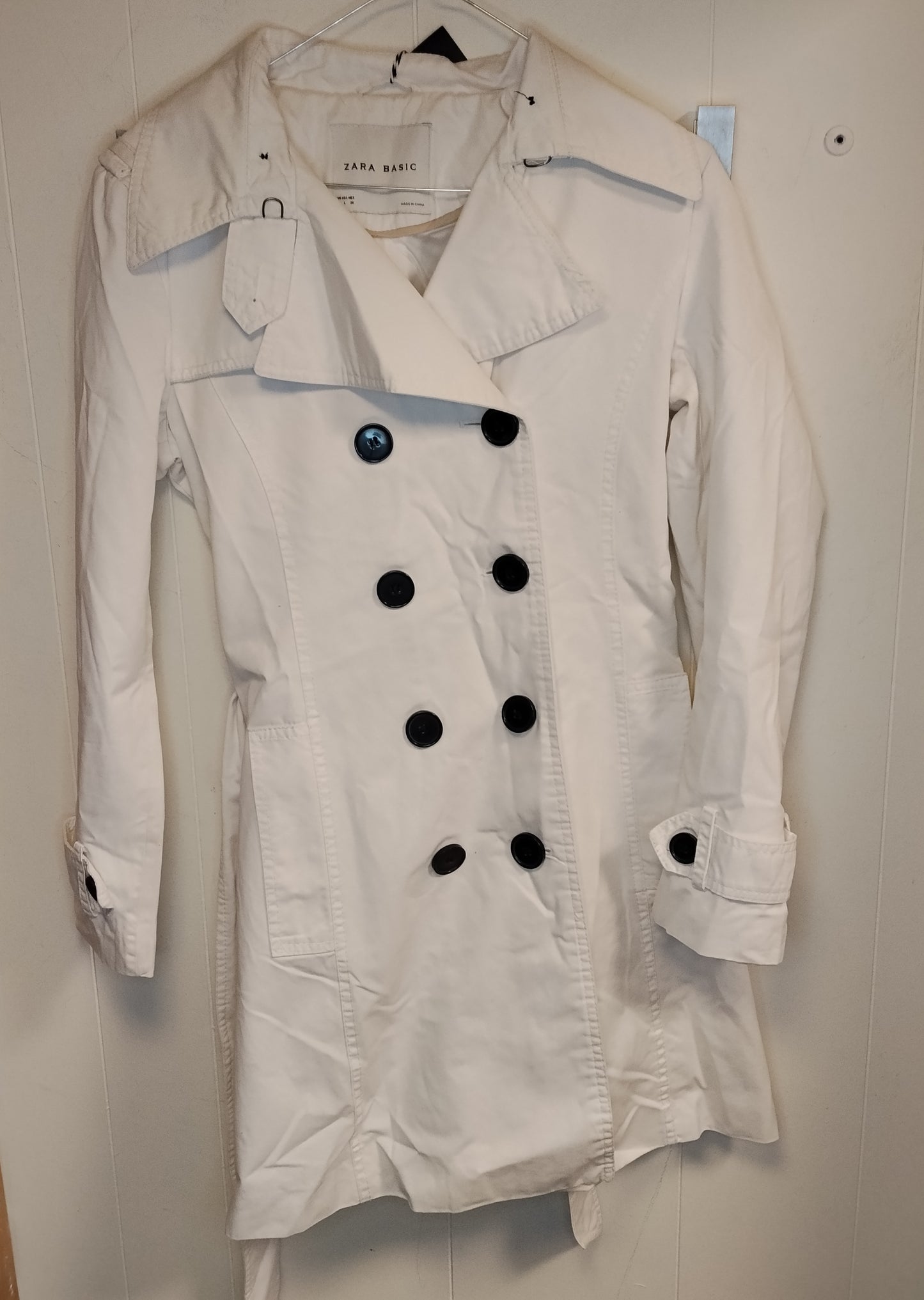 Trench Donna Zara Basic Bianco Taglia L Doppiopetto Elegante