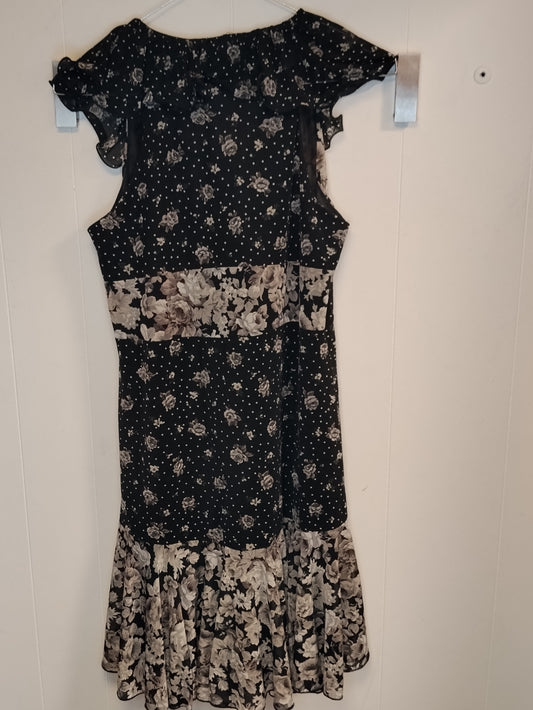 Vestito Donna Motivi Nero Fantasia Floreale Taglia 42 Elegante