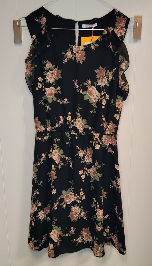 Vestito Donna Motivi Floreale Nero Taglia 40 Elegante Casual Chic