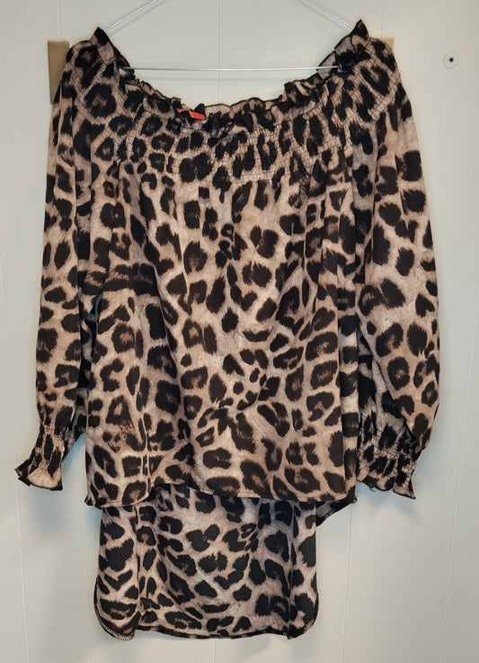 Blusa Donna Animalier Leopardata Taglia M Scollo Bardot