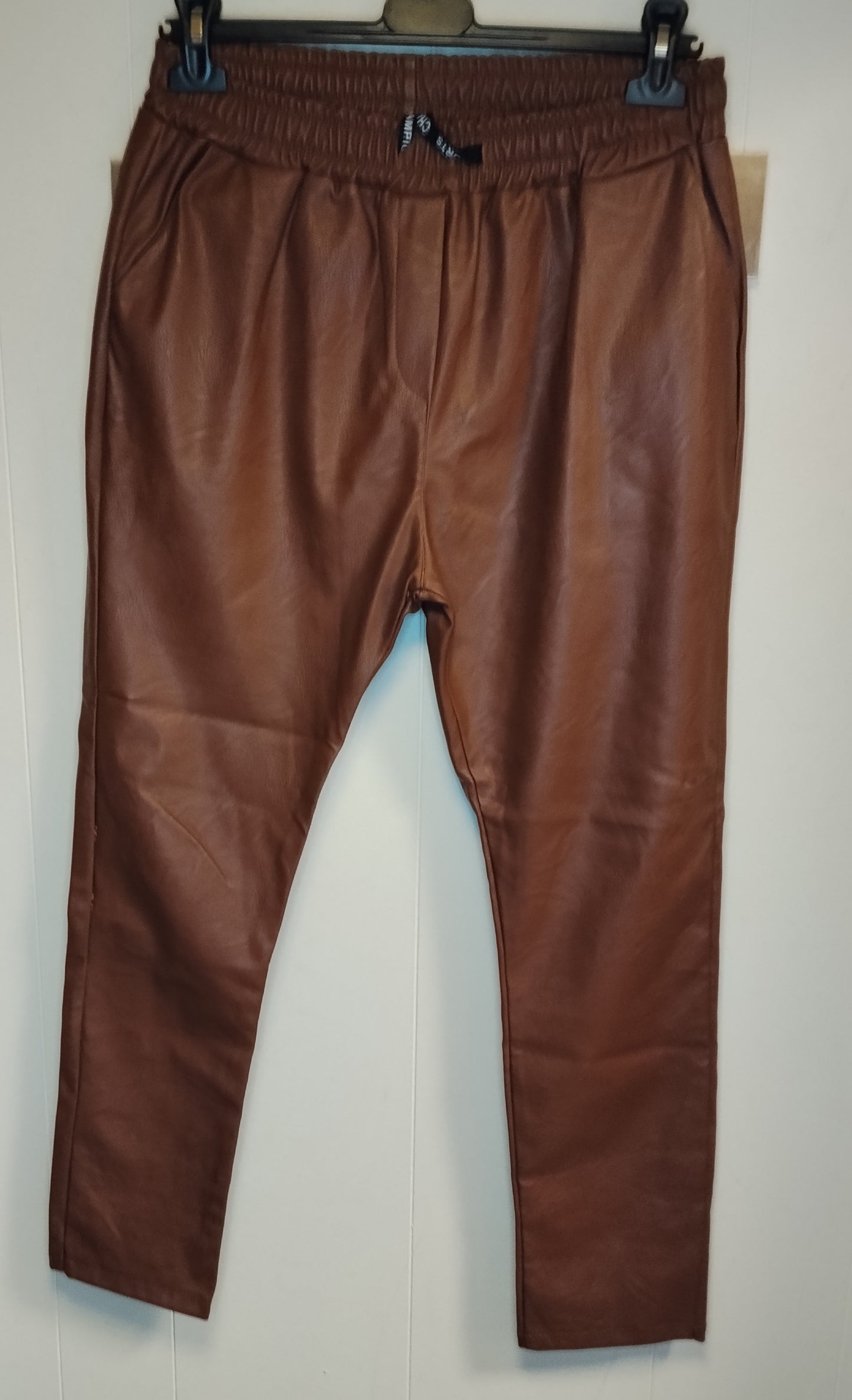 Pantaloni Donna Ecopelle Marrone XXL Vita Elasticizzata