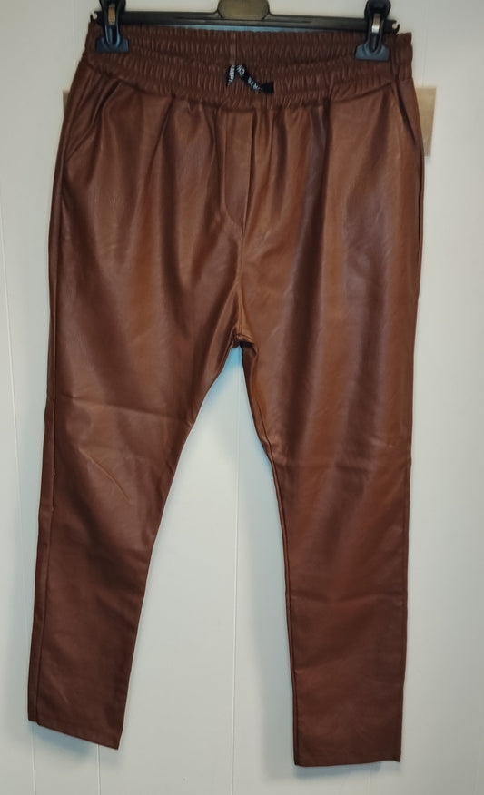 Pantaloni Donna Ecopelle Marrone XXL Vita Elasticizzata