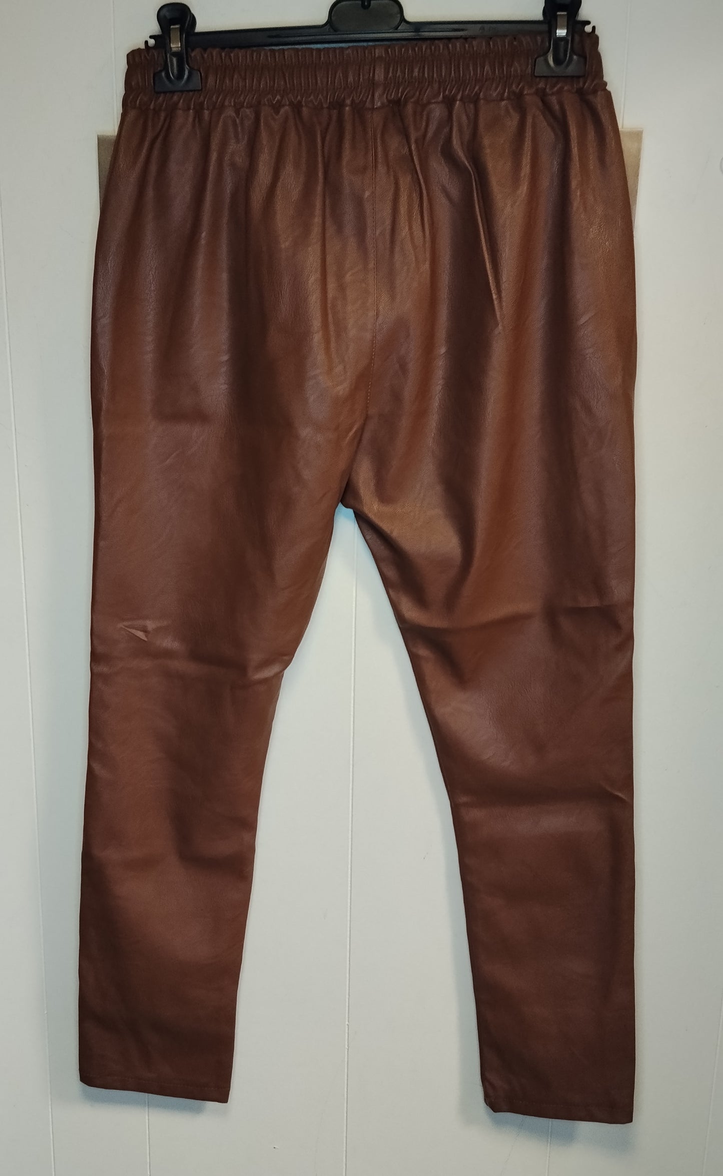 Pantaloni Donna Ecopelle Marrone XXL Vita Elasticizzata