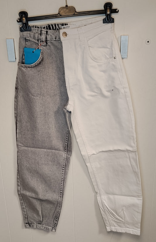Jeans Donna Bershka Bicolore Bianco Grigio Taglia 34