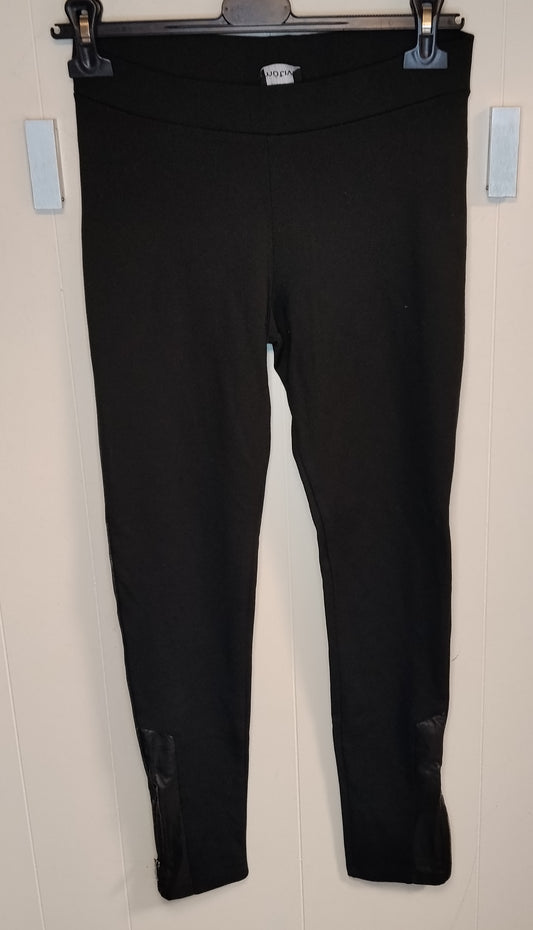 Leggings Donna Motivi Neri Dettaglio Ecopelle Taglia M