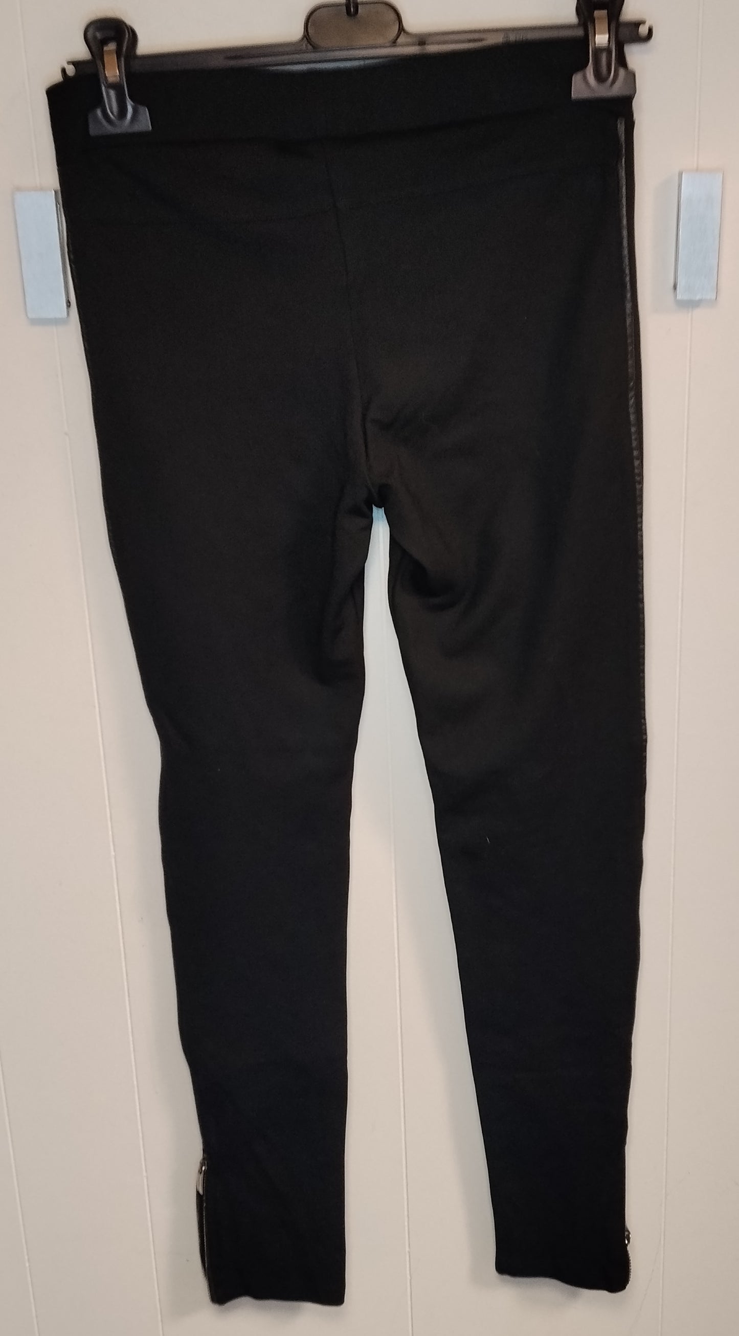 Leggings Donna Motivi Neri Dettaglio Ecopelle Taglia M