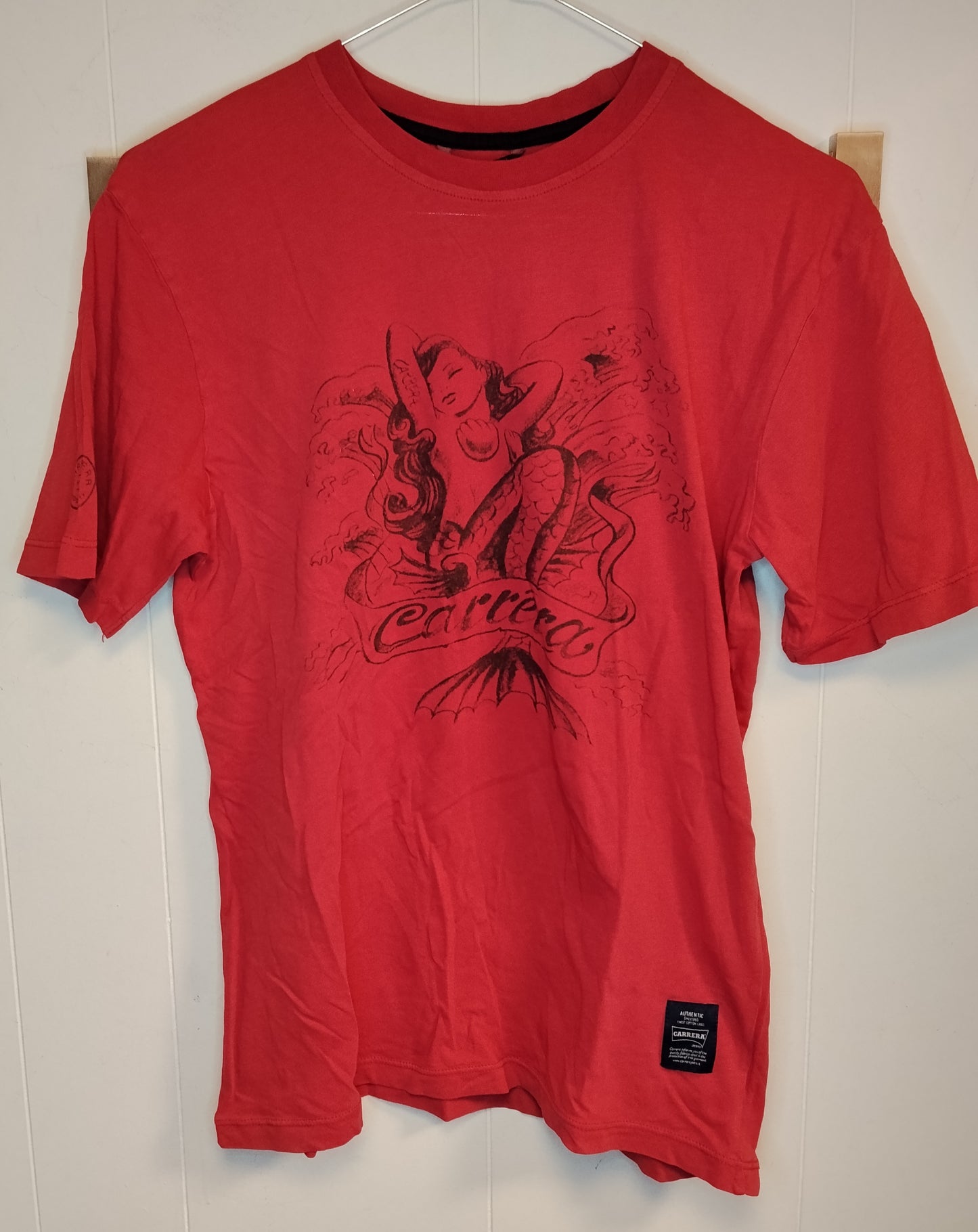 T-shirt Carrera rossa bambino 12-14 anni taglia S stampa sirena nuova con cartellino