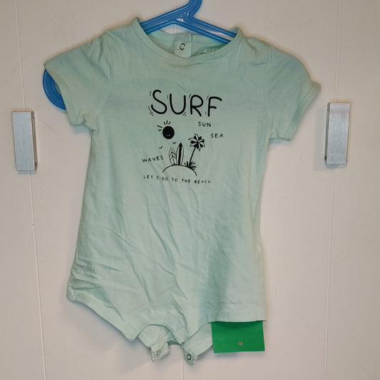 Body t-shirt Kiabi verde acqua 12 mesi Surf cotone manica corta neonato