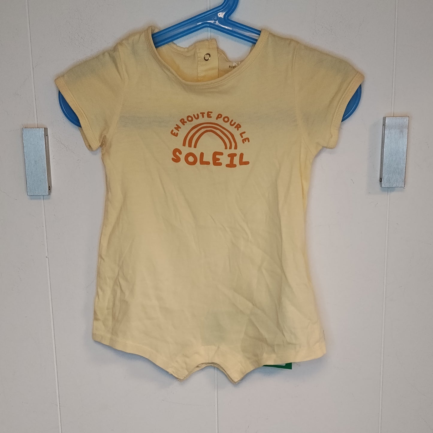 Body t-shirt Kiabi giallo 12 mesi sole arcobaleno cotone manica corta neonato