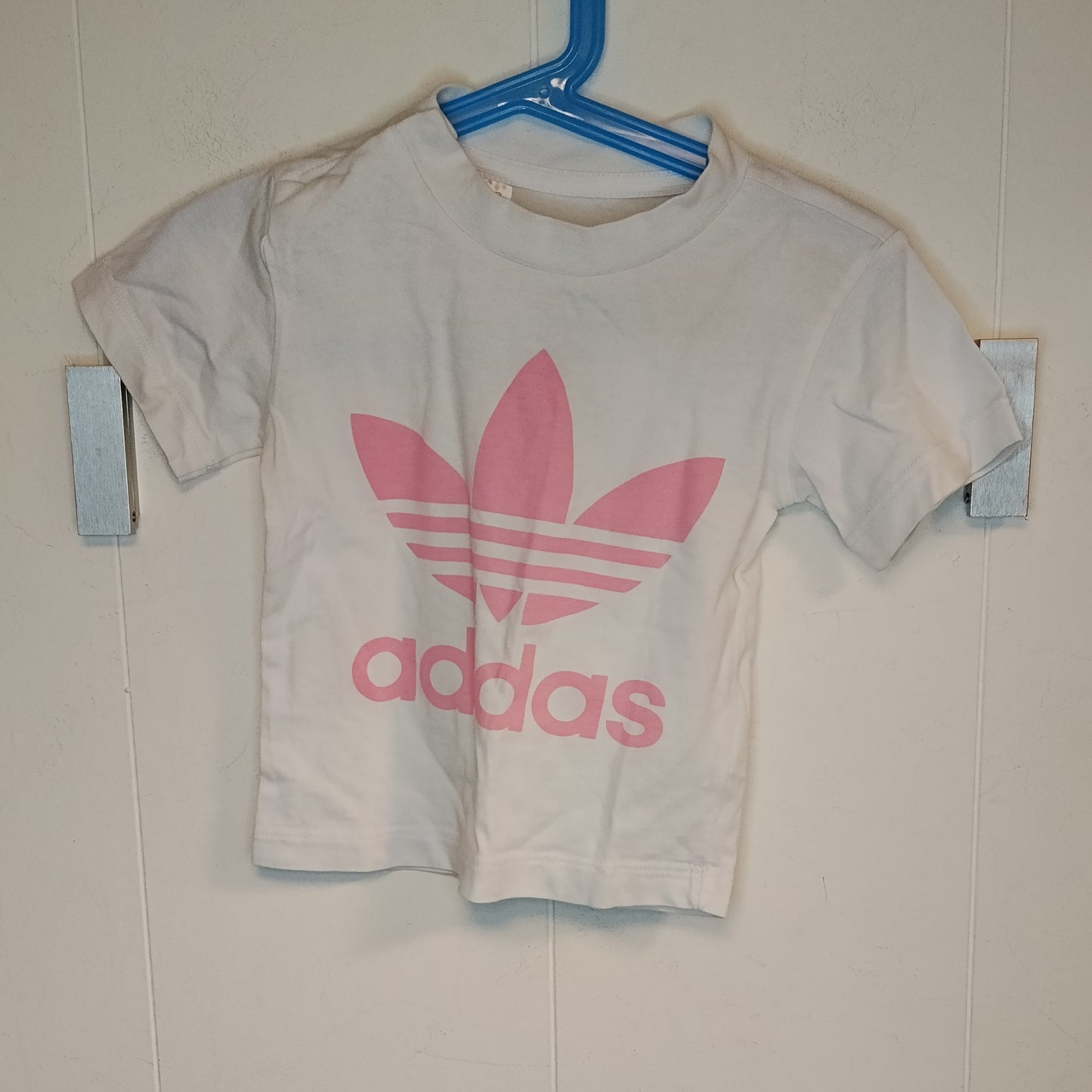 T-shirt Adidas bambina bianca logo rosa 12-18 mesi cotone manica corta