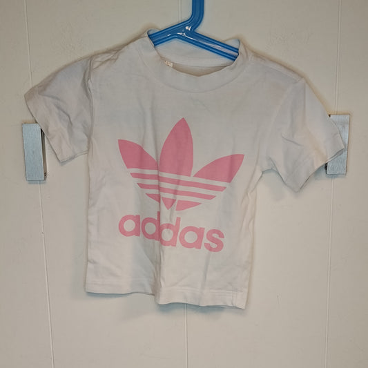 T-shirt Adidas bambina bianca logo rosa 12-18 mesi cotone manica corta