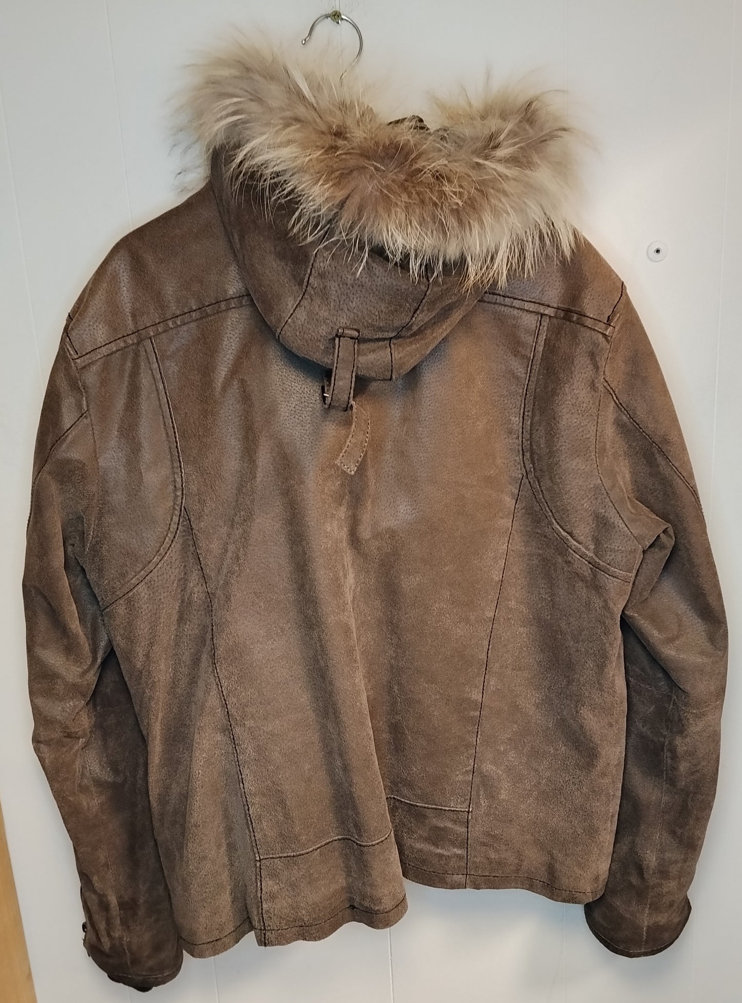 Giacca Conbipel uomo vera pelle marrone taglia 54 con cappuccio pelliccia