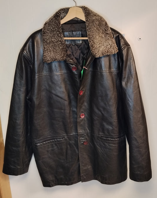 Giacca Inextensa uomo pelle nera taglia 52 colletto caldo stile vintage