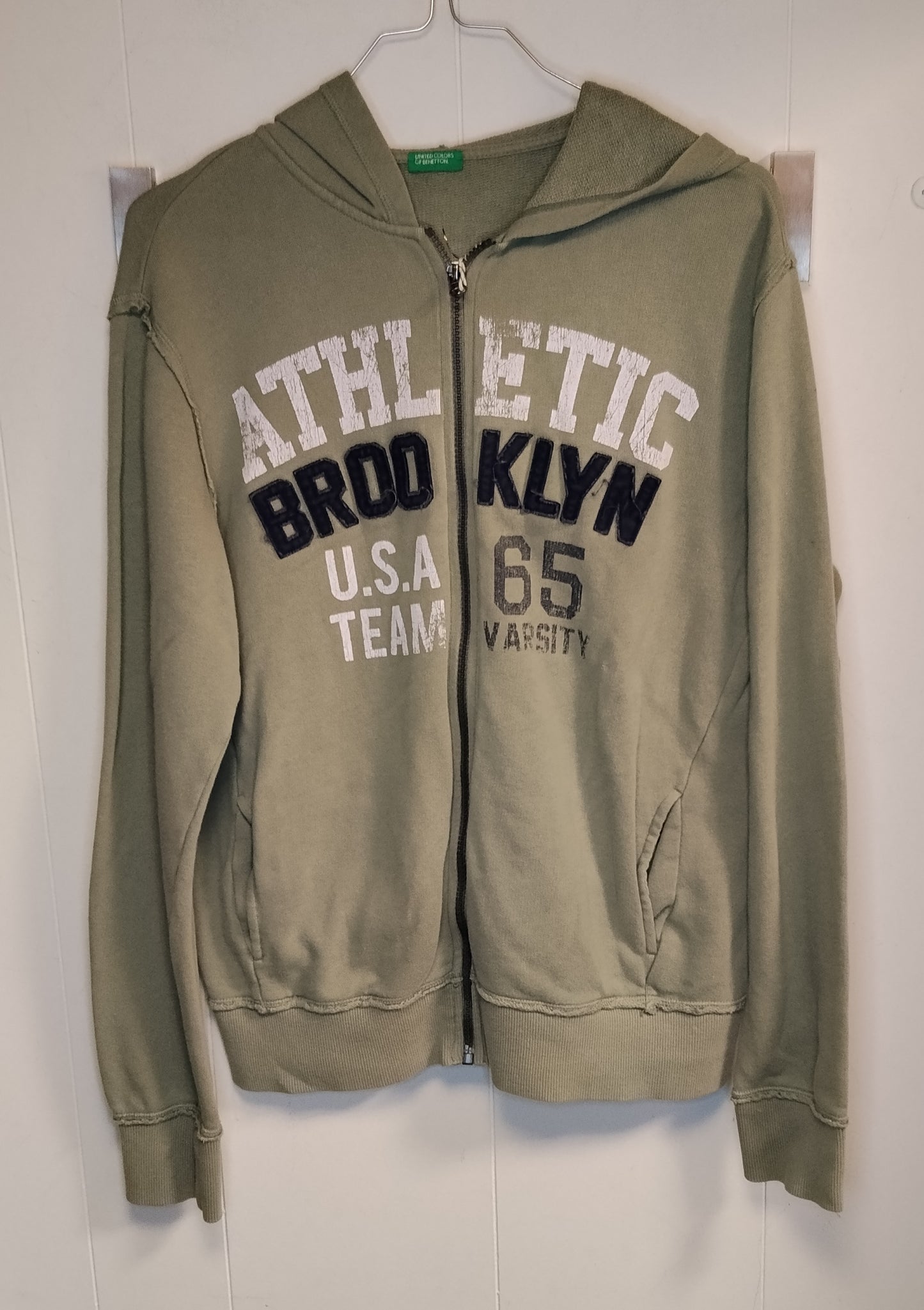 Felpa ragazzo Benetton verde con zip e cappuccio 170 cm 3XL hoodie