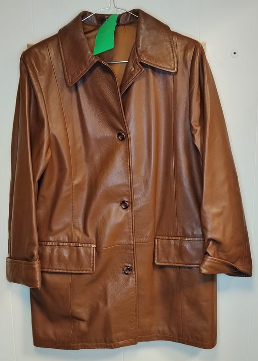 Giacca donna in pelle vintage marrone taglia M blazer pelle classico