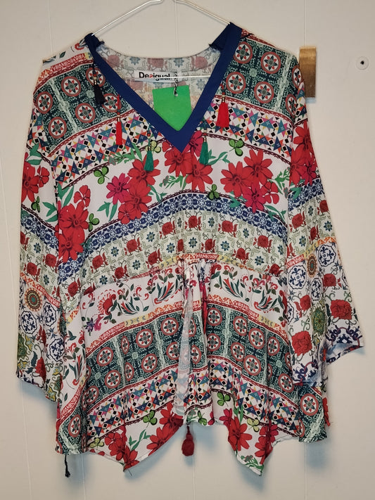 Blusa Desigual donna fantasia floreale taglia XL maglia boho multicolor