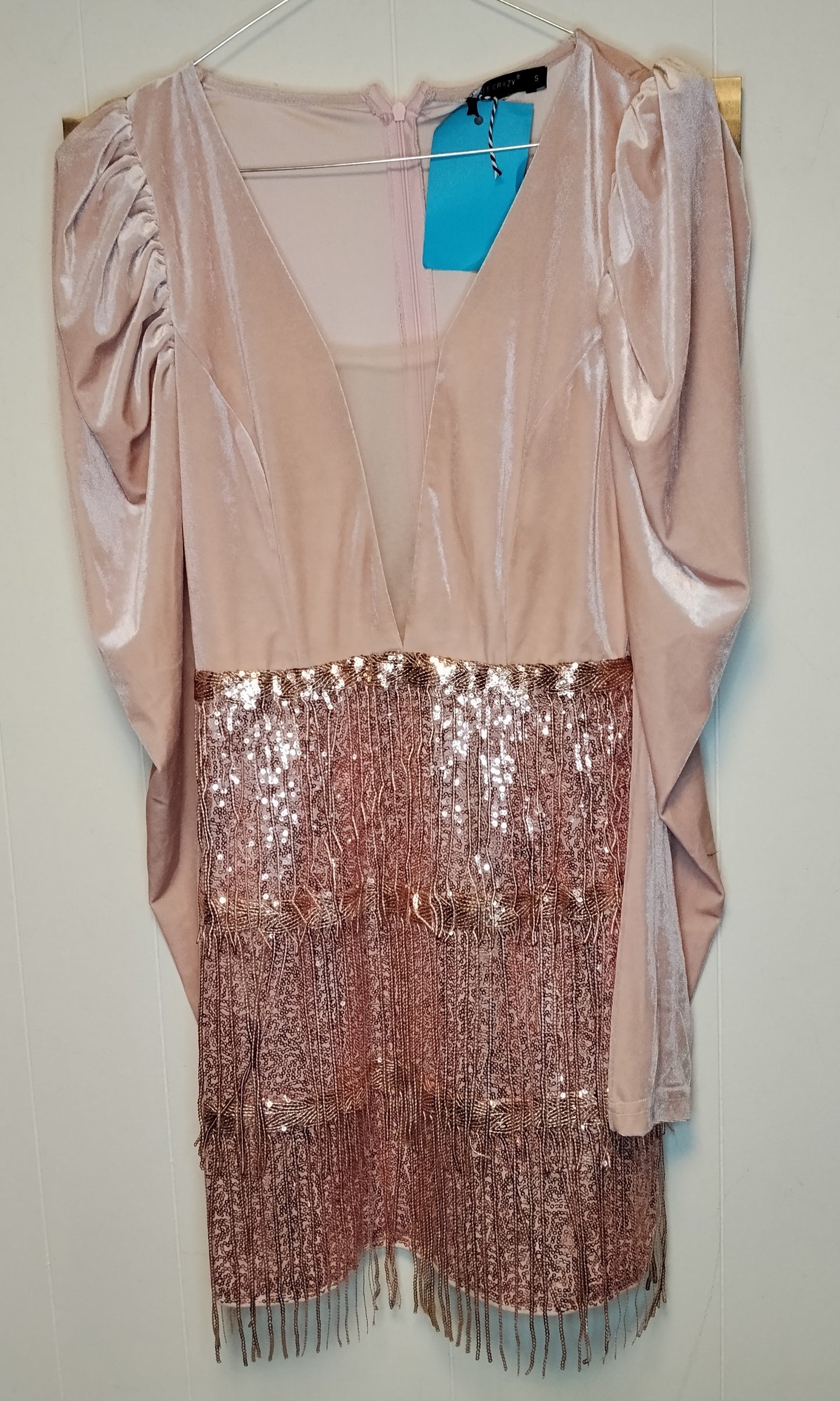 Vestito donna Double Crazy rosa cipria velluto e paillettes taglia S elegante sera