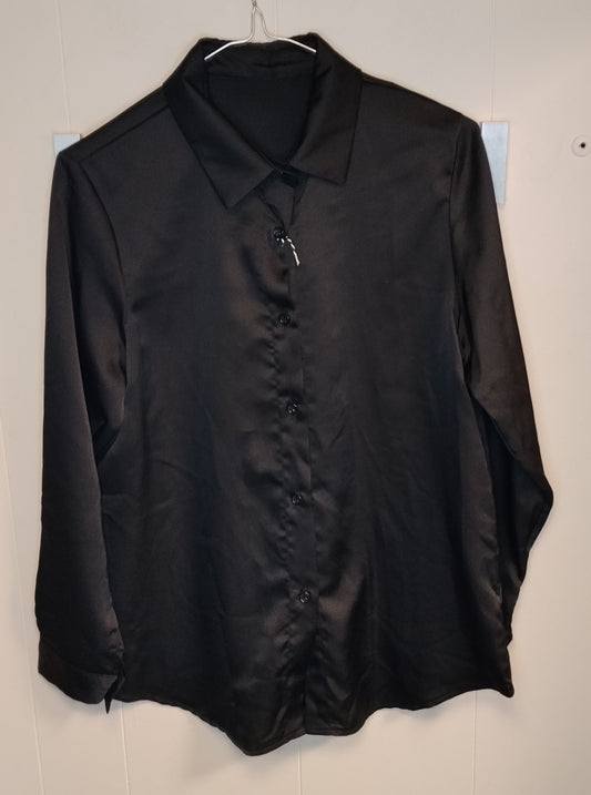 Camicia Donna Nera Satinata Taglia M Elegante Manica Lunga