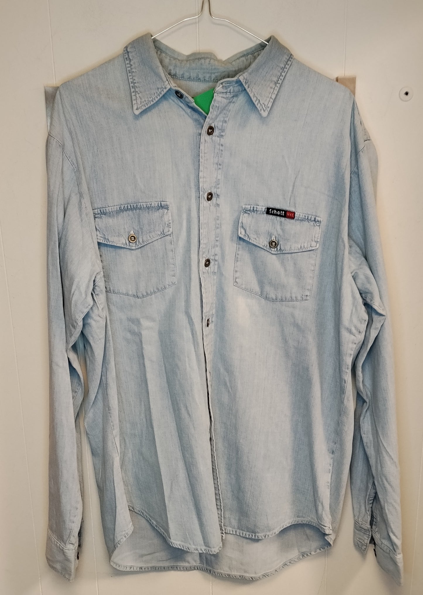 Camicia Denim Uomo Schott NYC Taglia L Jeans Chiaro Casual