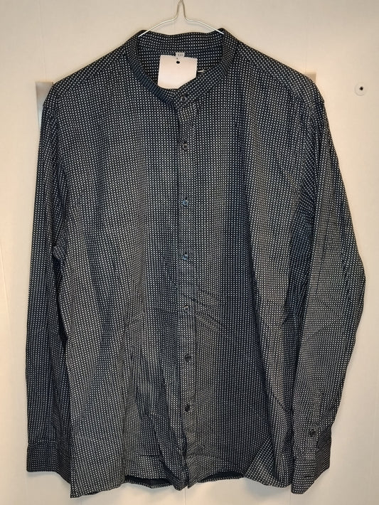 Camicia Uomo Microfantasia Nera Taglia XXL Collo Coreano Casual