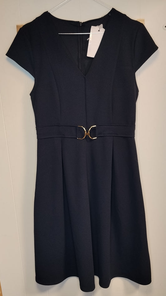 Vestito Donna H&M Nero Elegante Taglia M con Cintura Oro
