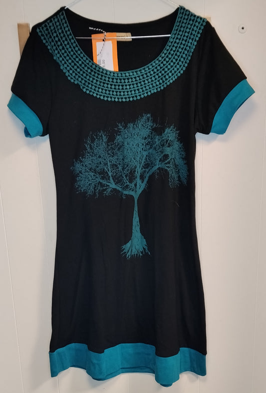 Vestito Donna Conte Hindu Nero Verde Taglia L Stampa Albero