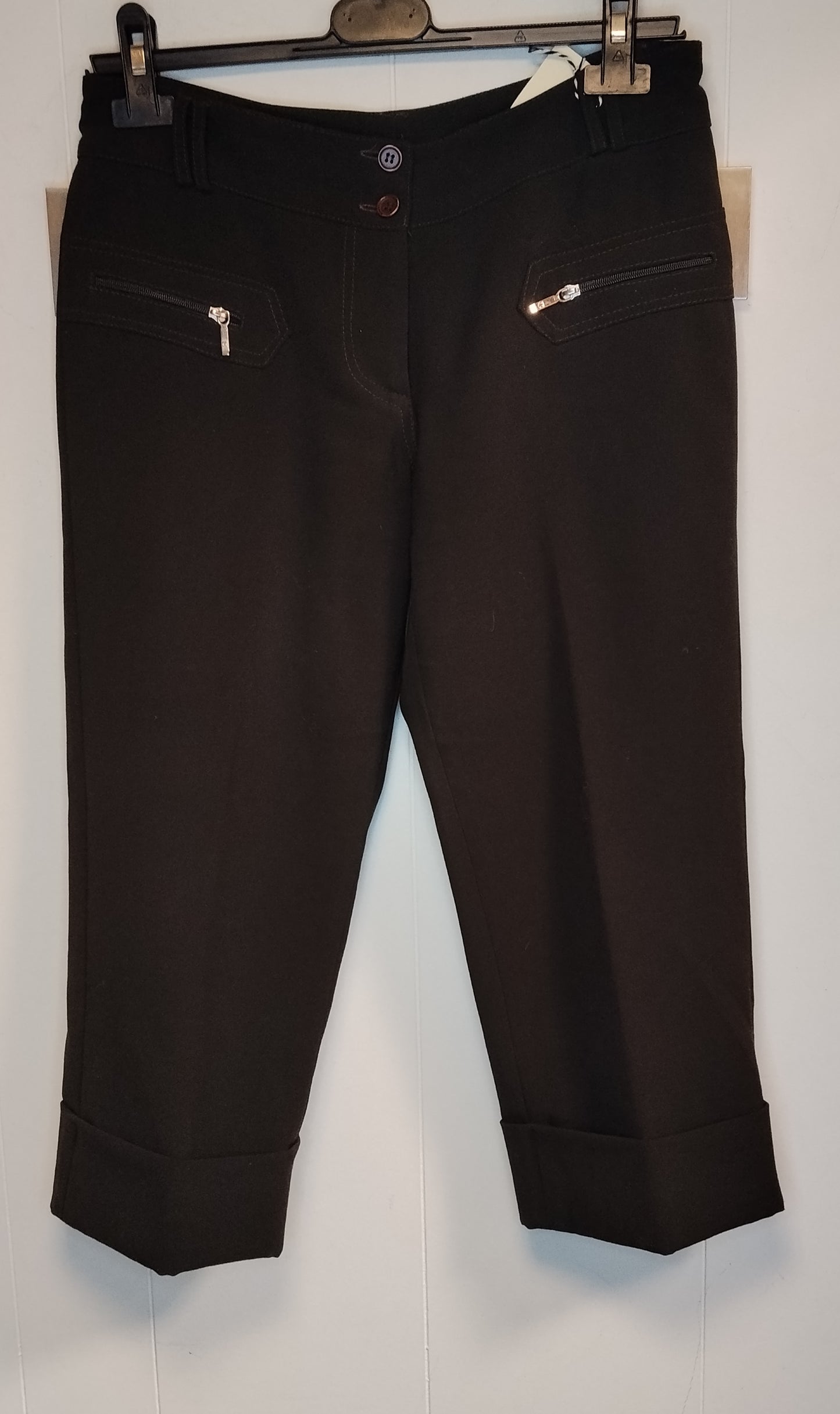 Pantaloni Donna Neri Capri Taglia 42 Eleganti Casual Zip