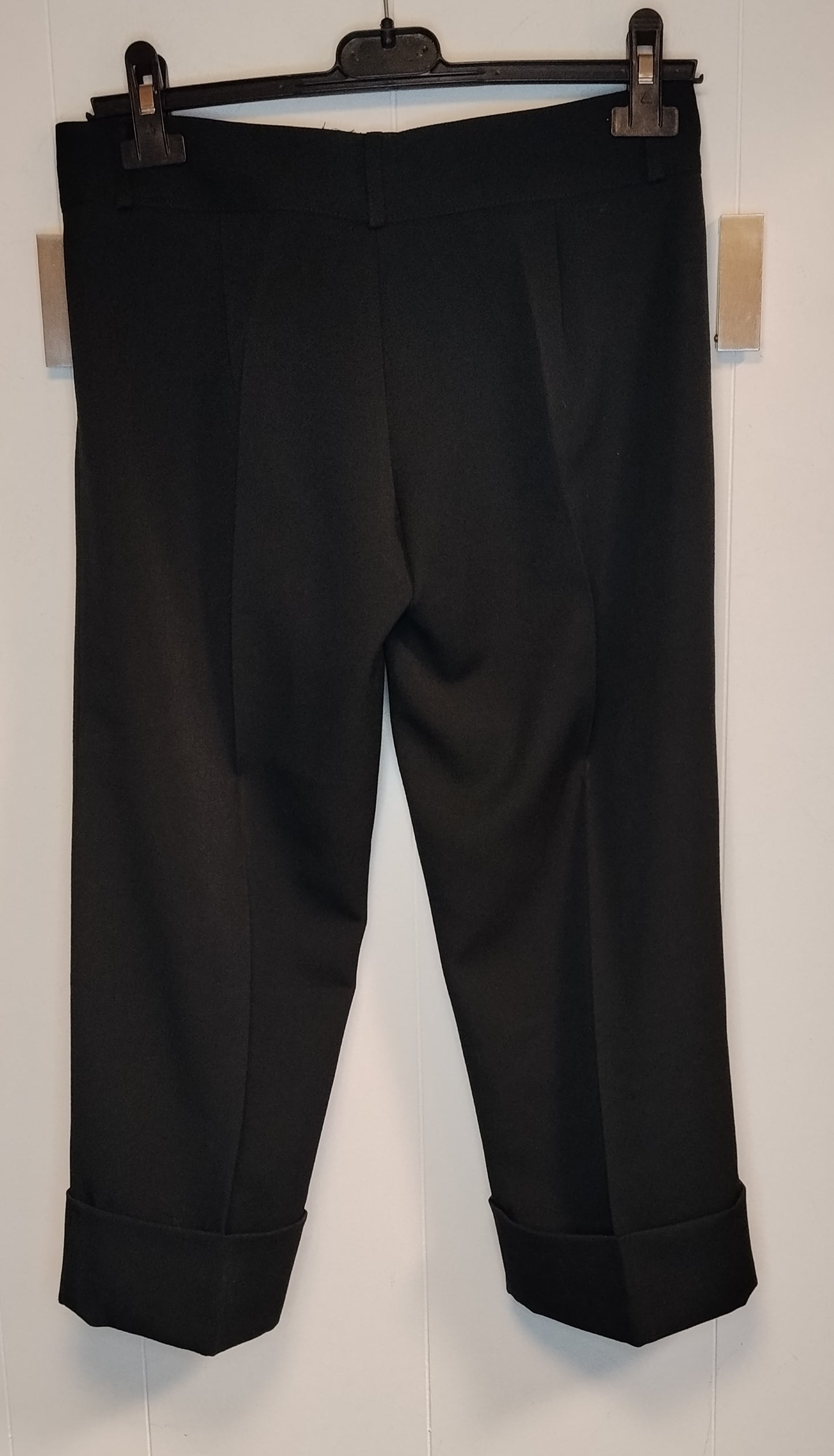 Pantaloni Donna Neri Eleganti Capri Taglia 42 Risvolto