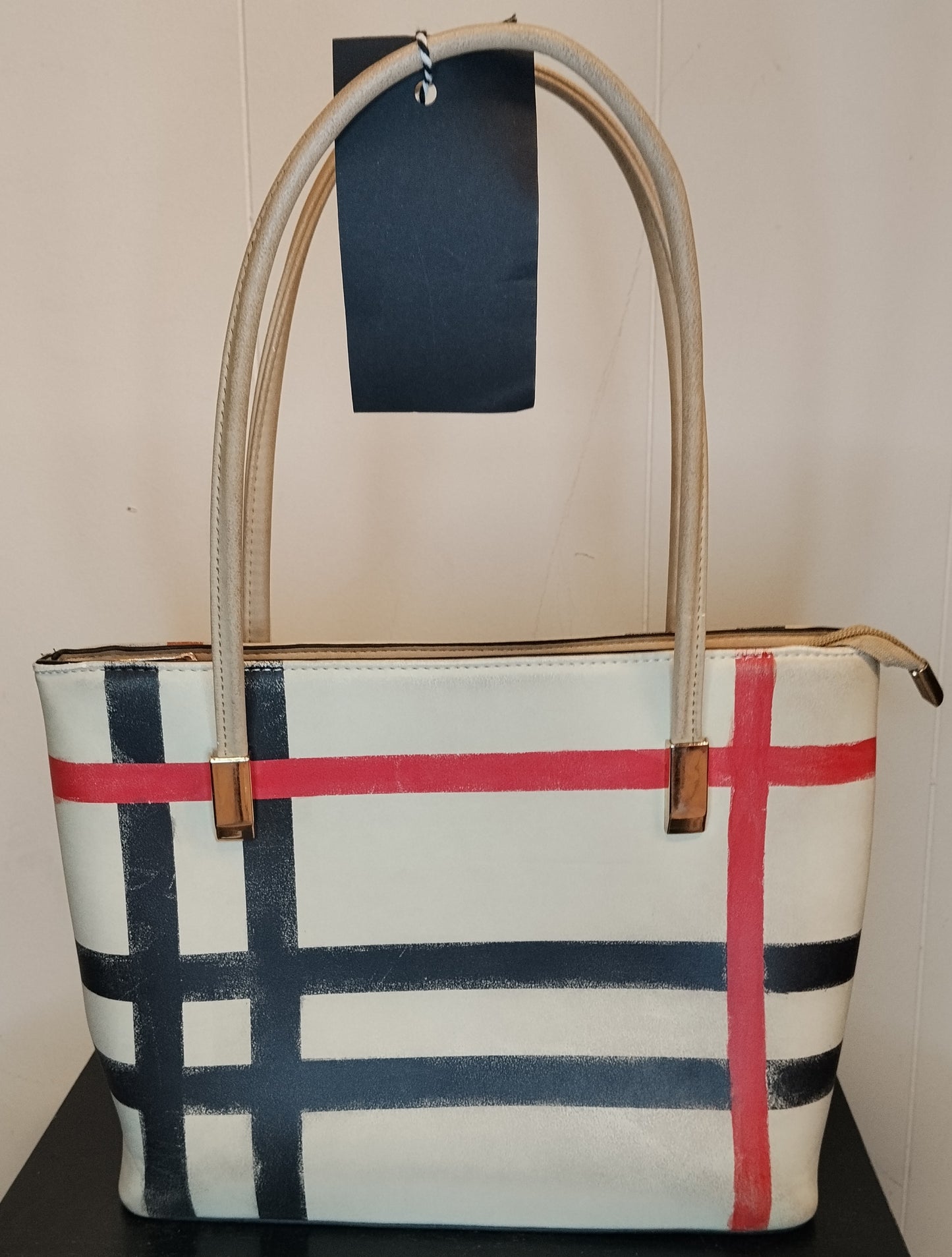 Borsa Donna Fantasia Check Beige Shopper Elegante Senza Marca