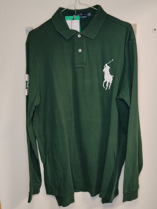 Polo Ralph Lauren Uomo Verde Manica Lunga Big Pony Taglia XL