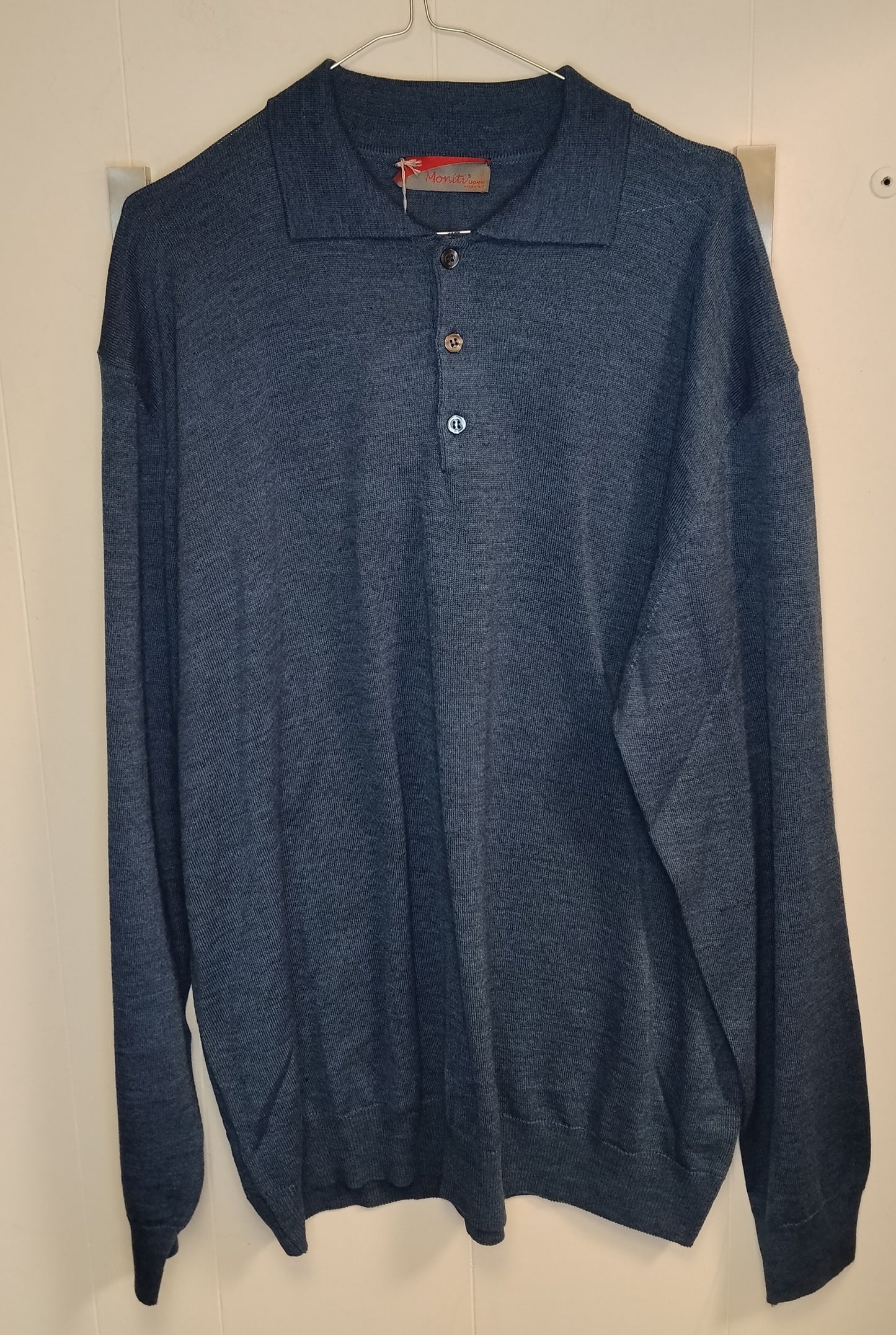 Polo Uomo Moniti Blu Manica Lunga Taglia 6XL Maglia Casual
