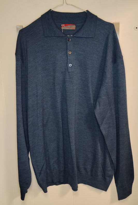 Polo Uomo Moniti Blu Manica Lunga Taglia 6XL Maglia Casual