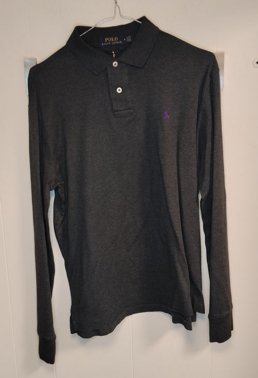 Polo Ralph Lauren Uomo Grigia Manica Lunga Taglia M Logo Viola