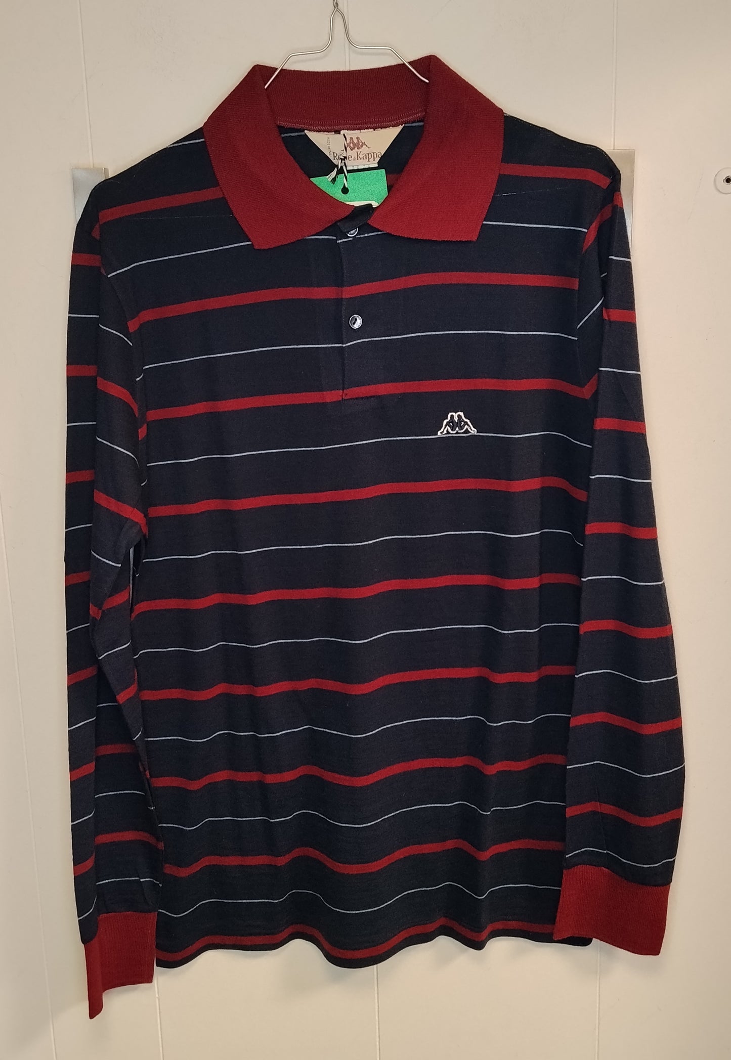 Polo Uomo Robe di Kappa Righe Blu Rosso Manica Lunga Taglia M
