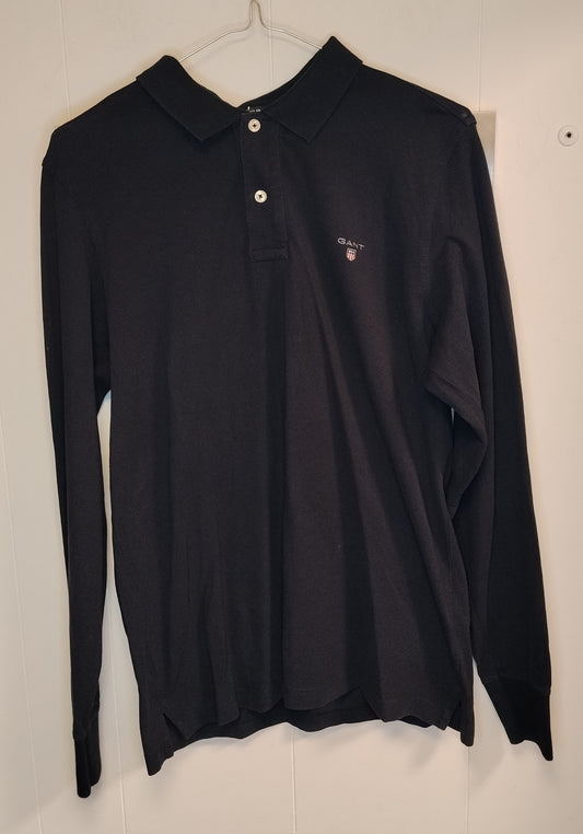 Polo Uomo Gant Nera Manica Lunga Taglia M Logo Ricamato